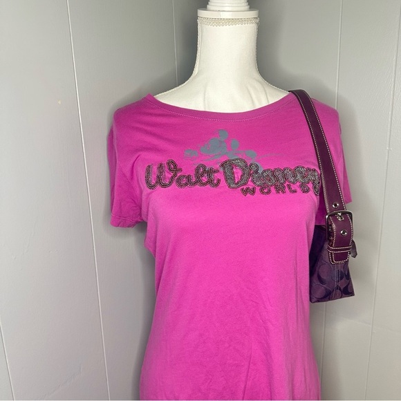Disney Tops - Disney Parks Walt Disney World Mickey Tee Pink Beaded Graphic Top Size L